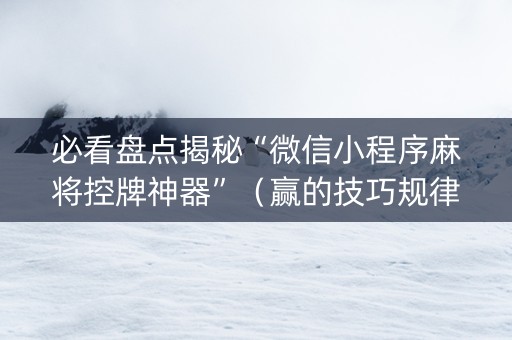 必看盘点揭秘“微信小程序麻将控牌神器”（赢的技巧规律)