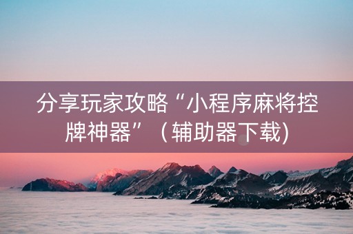 分享玩家攻略“小程序麻将控牌神器”（辅助器下载)