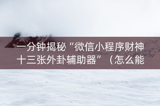 一分钟揭秘“微信小程序财神十三张外卦辅助器”（怎么能调好牌)