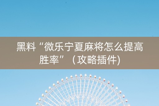黑料“微乐宁夏麻将怎么提高胜率”（攻略插件)