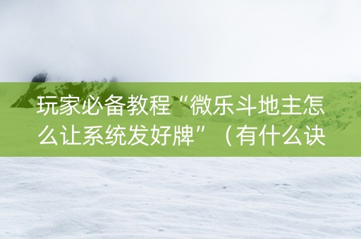玩家必备教程“微乐斗地主怎么让系统发好牌”（有什么诀窍)