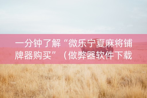 一分钟了解“微乐宁夏麻将铺牌器购买”（做弊器软件下载)