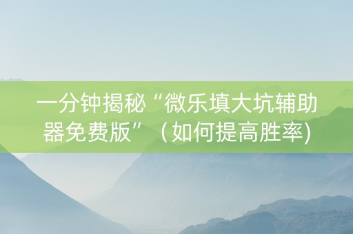 一分钟揭秘“微乐填大坑辅助器免费版”（如何提高胜率)
