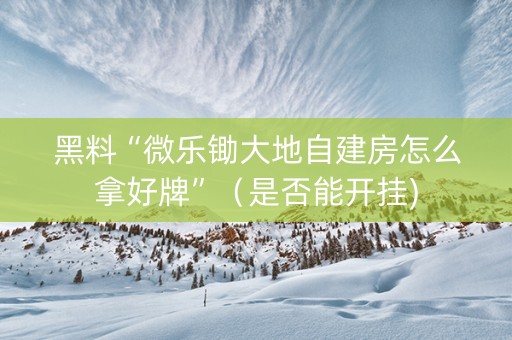 黑料“微乐锄大地自建房怎么拿好牌”（是否能开挂)