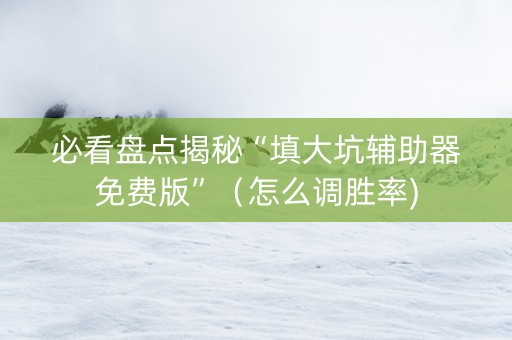 必看盘点揭秘“填大坑辅助器免费版”（怎么调胜率)