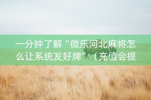 一分钟了解“微乐河北麻将怎么让系统发好牌”（充值会提高胜率么)