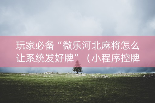 玩家必备“微乐河北麻将怎么让系统发好牌”（小程序控牌器)