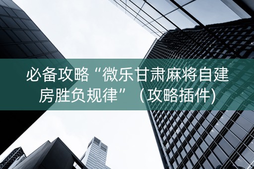 必备攻略“微乐甘肃麻将自建房胜负规律”（攻略插件)