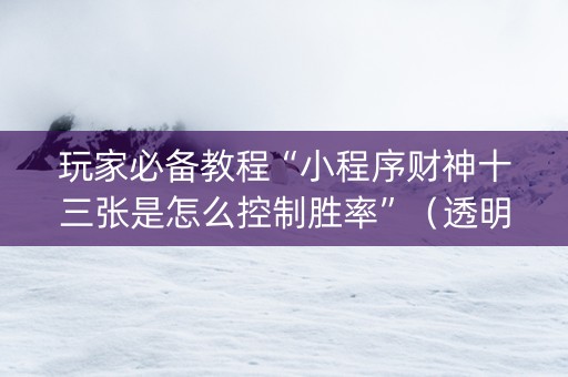 玩家必备教程“小程序财神十三张是怎么控制胜率”（透明器教程)