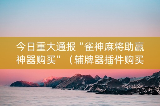 今日重大通报“雀神麻将助赢神器购买”（辅牌器插件购买)
