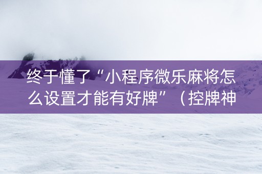 终于懂了“小程序微乐麻将怎么设置才能有好牌”（控牌神器)