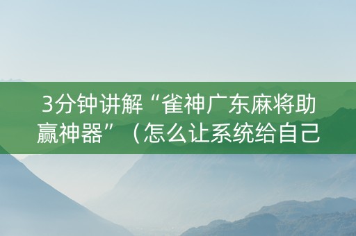 3分钟讲解“雀神广东麻将助赢神器”（怎么让系统给自己好牌)