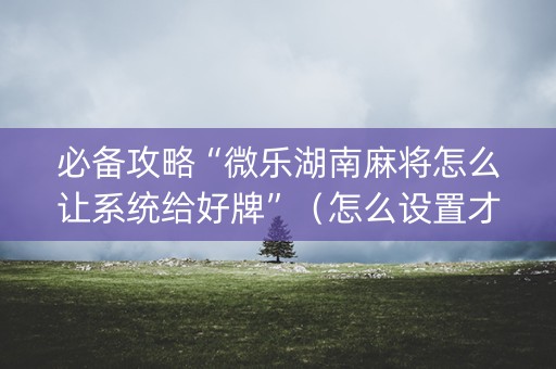 必备攻略“微乐湖南麻将怎么让系统给好牌”（怎么设置才能赢)