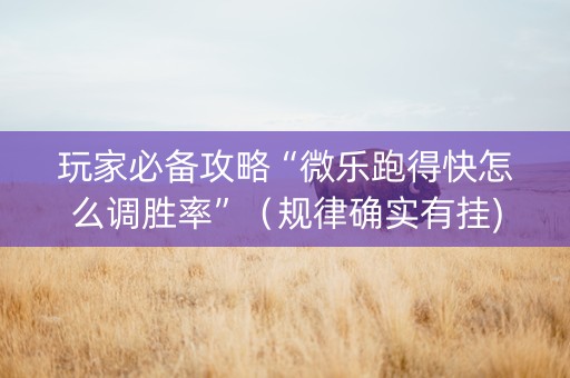 玩家必备攻略“微乐跑得快怎么调胜率”（规律确实有挂)