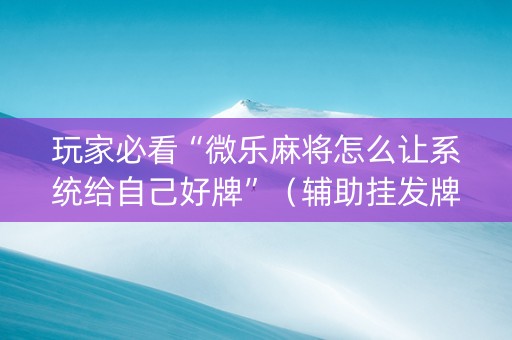 玩家必看“微乐麻将怎么让系统给自己好牌”（辅助挂发牌规律)