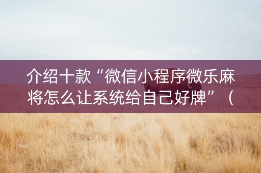 介绍十款“微信小程序微乐麻将怎么让系统给自己好牌”（如何提高胜率)