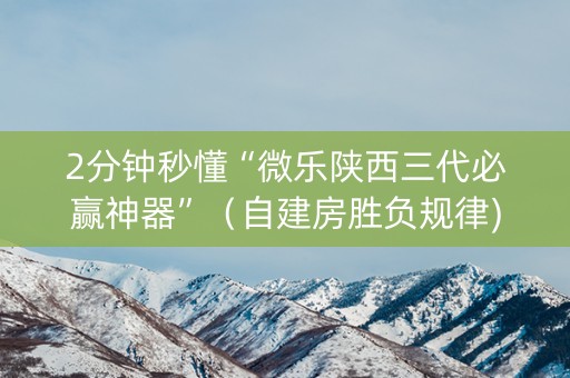 2分钟秒懂“微乐陕西三代必赢神器”（自建房胜负规律)