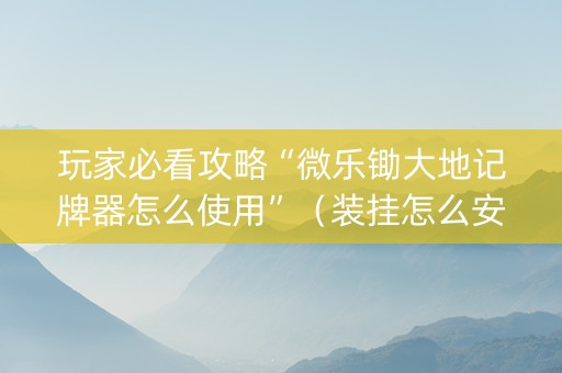 玩家必看攻略“微乐锄大地记牌器怎么使用”（装挂怎么安装)