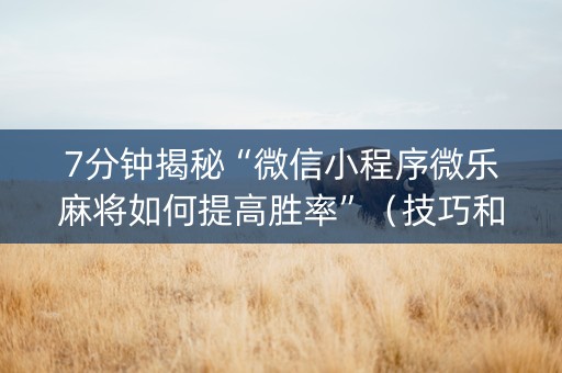 7分钟揭秘“微信小程序微乐麻将如何提高胜率”（技巧和打好牌方法)