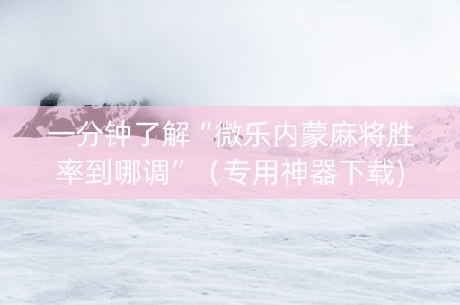 一分钟了解“微乐内蒙麻将胜率到哪调”（专用神器下载)