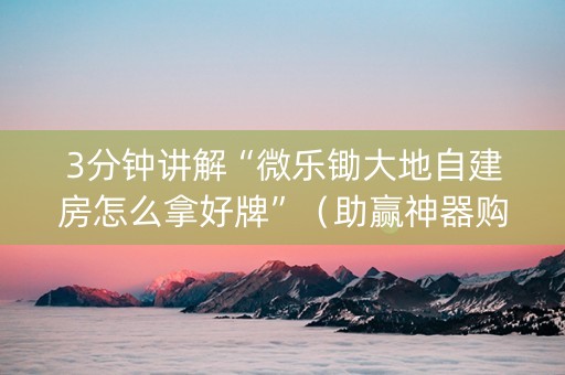 3分钟讲解“微乐锄大地自建房怎么拿好牌”（助赢神器购买)