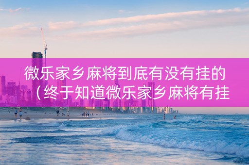 微乐家乡麻将到底有没有挂的（终于知道微乐家乡麻将有挂吗）