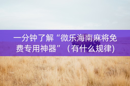一分钟了解“微乐海南麻将免费专用神器”（有什么规律)