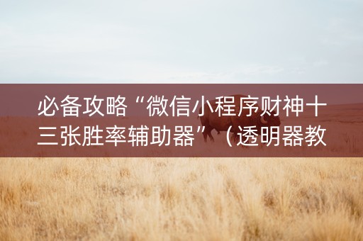 必备攻略“微信小程序财神十三张胜率辅助器”（透明器教程)