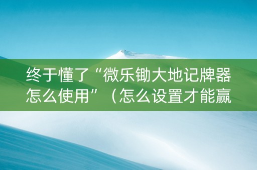 终于懂了“微乐锄大地记牌器怎么使用”（怎么设置才能赢)