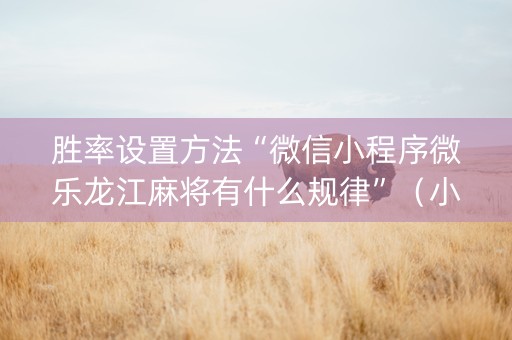 胜率设置方法“微信小程序微乐龙江麻将有什么规律”（小程序怎么才会赢)