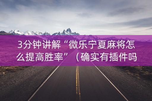3分钟讲解“微乐宁夏麻将怎么提高胜率”（确实有插件吗)