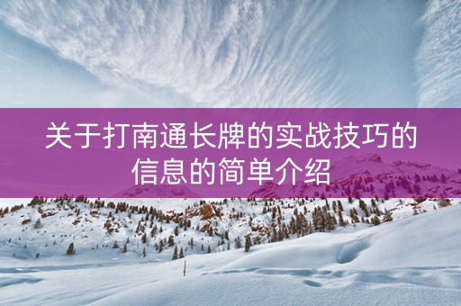 关于打南通长牌的实战技巧的信息的简单介绍