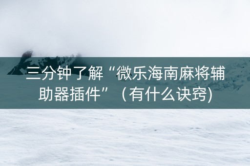 三分钟了解“微乐海南麻将辅助器插件”（有什么诀窍)