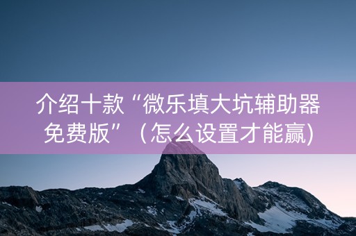 介绍十款“微乐填大坑辅助器免费版”（怎么设置才能赢)