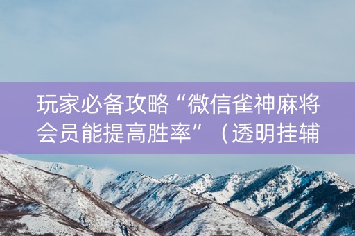 玩家必备攻略“微信雀神麻将会员能提高胜率”（透明挂辅助器)