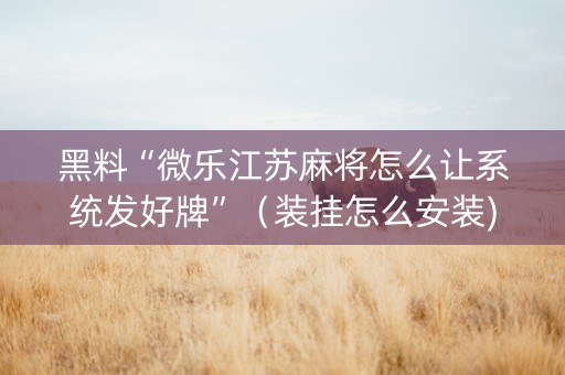 黑料“微乐江苏麻将怎么让系统发好牌”（装挂怎么安装)