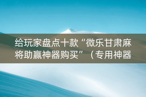 给玩家盘点十款“微乐甘肃麻将助赢神器购买”（专用神器下载)