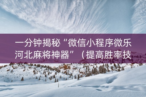 一分钟揭秘“微信小程序微乐河北麻将神器”（提高胜率技巧)