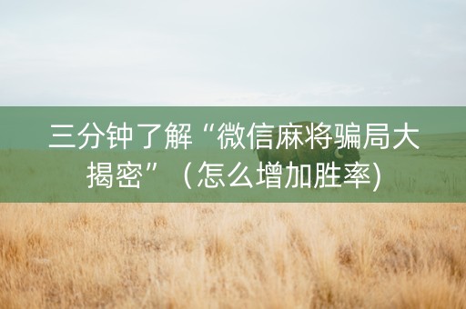 三分钟了解“微信麻将骗局大揭密”（怎么增加胜率)