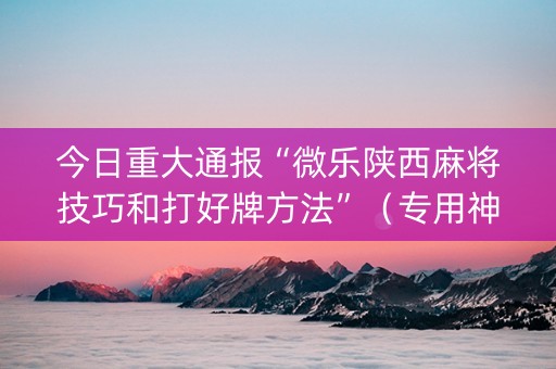 今日重大通报“微乐陕西麻将技巧和打好牌方法”（专用神器下载)