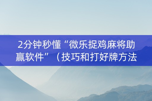 2分钟秒懂“微乐捉鸡麻将助赢软件”（技巧和打好牌方法)
