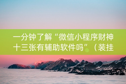 一分钟了解“微信小程序财神十三张有辅助软件吗”（装挂怎么安装)