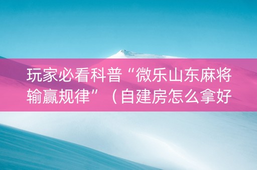 玩家必看科普“微乐山东麻将输赢规律”（自建房怎么拿好牌)