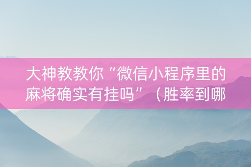 大神教教你“微信小程序里的麻将确实有挂吗”（胜率到哪调)