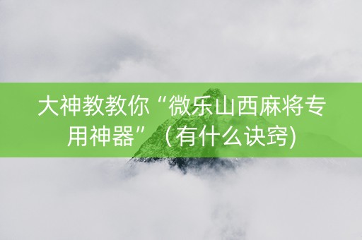 大神教教你“微乐山西麻将专用神器”（有什么诀窍)