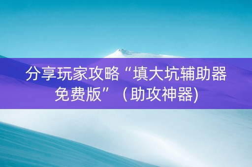 分享玩家攻略“填大坑辅助器免费版”（助攻神器)