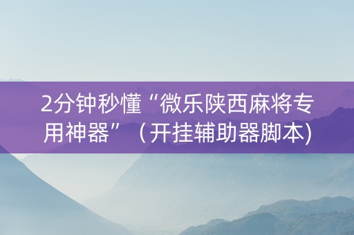 2分钟秒懂“微乐陕西麻将专用神器”（开挂辅助器脚本)