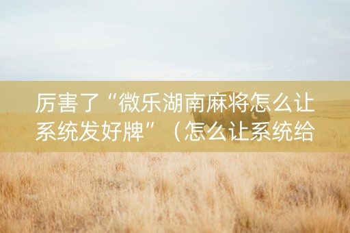 厉害了“微乐湖南麻将怎么让系统发好牌”（怎么让系统给自己好牌)