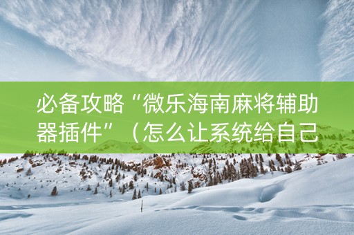 必备攻略“微乐海南麻将辅助器插件”（怎么让系统给自己好牌)