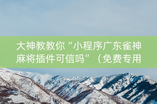 大神教教你“小程序广东雀神麻将插件可信吗”（免费专用神器)